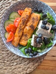 Salmon, cheese and vegetables - keto food